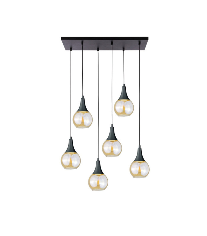 Lacrima Cluster Pendant Ceiling Light Black Amber Glass Shade 6x E27-1