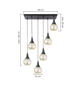 Lacrima Cluster Pendant Ceiling Light Black Amber Glass Shade 6x E27-2