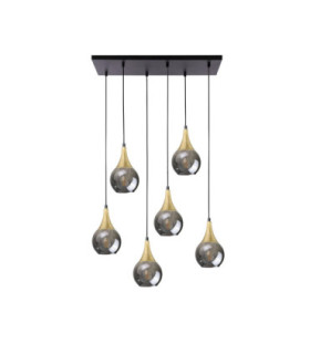 Lacrima Cluster Pendant Ceiling Light Black Gold Smoky Glass Shade 6x E27-1