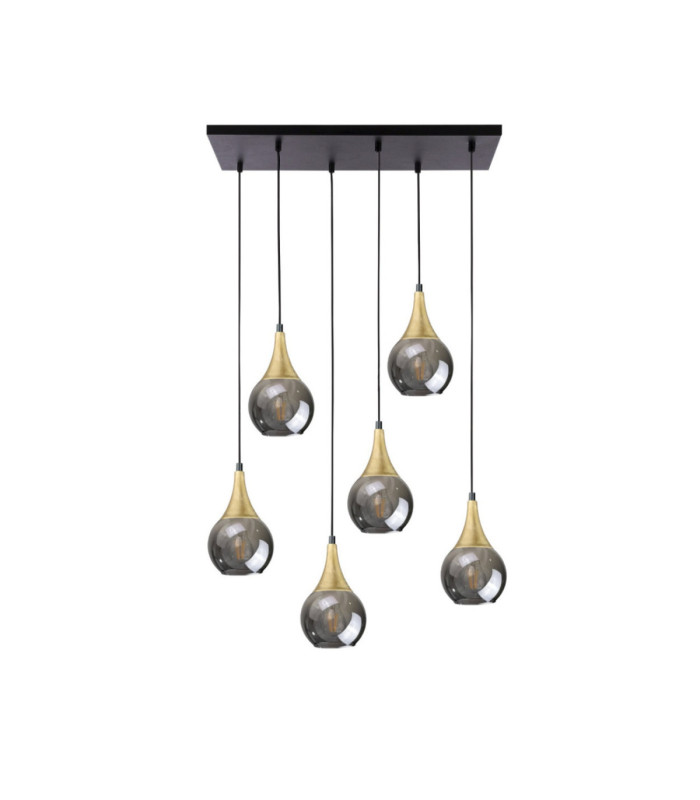 Lacrima Cluster Pendant Ceiling Light Black Gold Smoky Glass Shade 6x E27-1