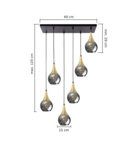 Lacrima Cluster Pendant Ceiling Light Black Gold Smoky Glass Shade 6x E27-2