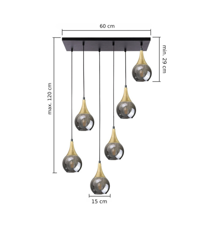 Lacrima Cluster Pendant Ceiling Light Black Gold Smoky Glass Shade 6x E27-2