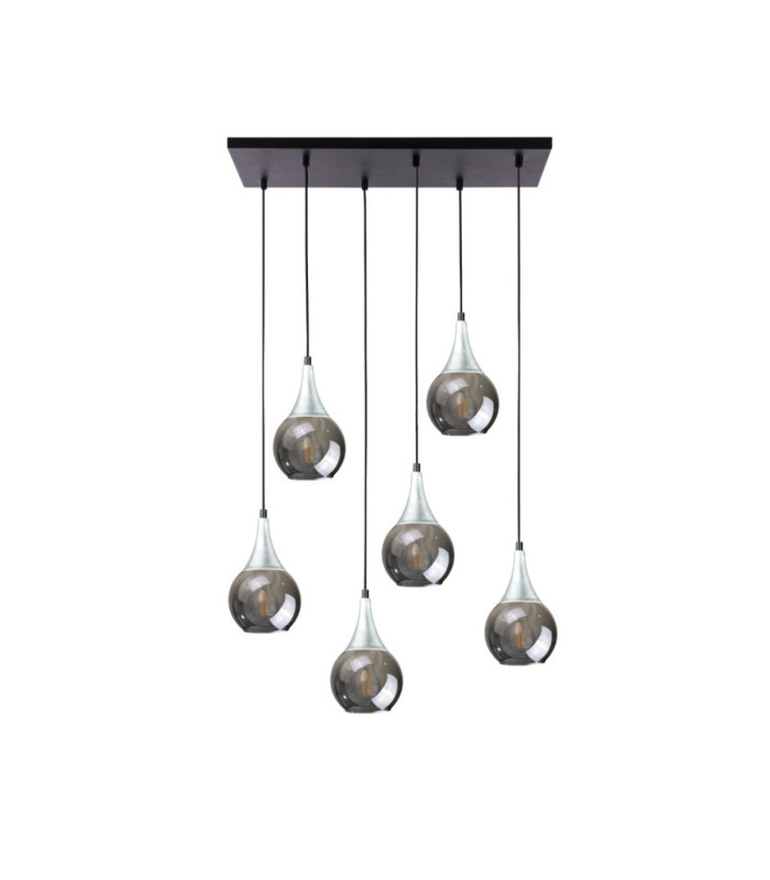 Lacrima Cluster Pendant Ceiling Light Black Silver Smoky Glass Shade 6x E27-1