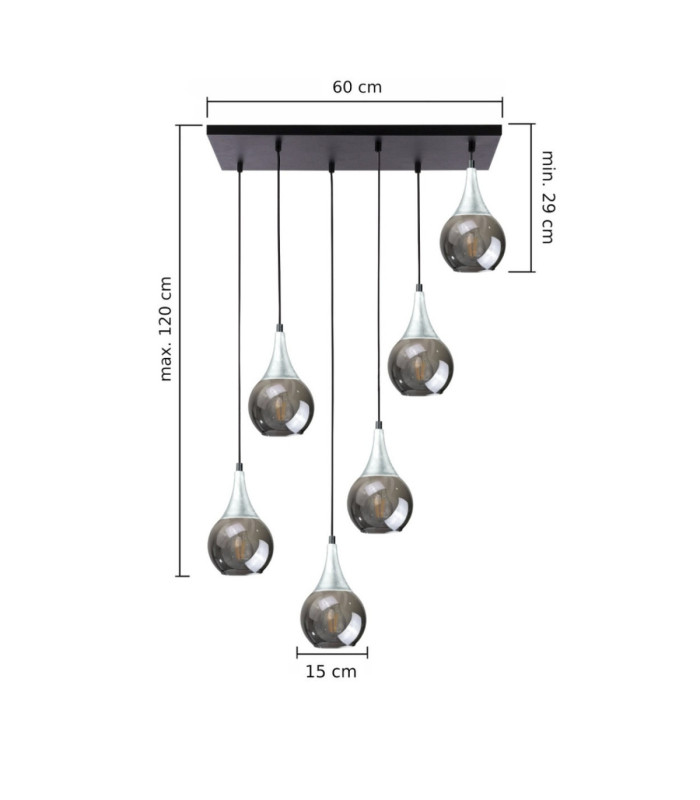 Lacrima Cluster Pendant Ceiling Light Black Silver Smoky Glass Shade 6x E27-2