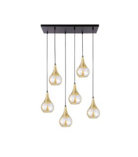 Lacrima Cluster Pendant Ceiling Light Black Gold Amber Glass Shade 6x E27-1