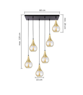 Lacrima Cluster Pendant Ceiling Light Black Gold Amber Glass Shade 6x E27-2