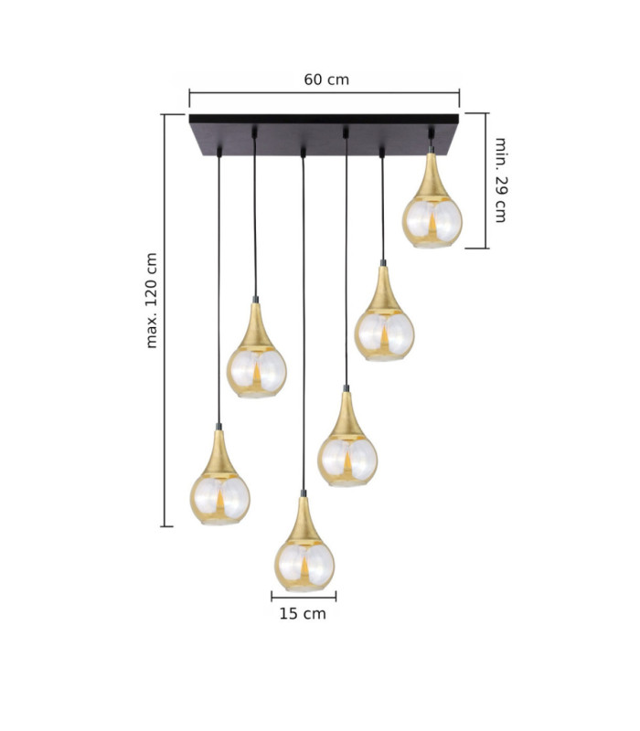 Lacrima Cluster Pendant Ceiling Light Black Gold Amber Glass Shade 6x E27-2