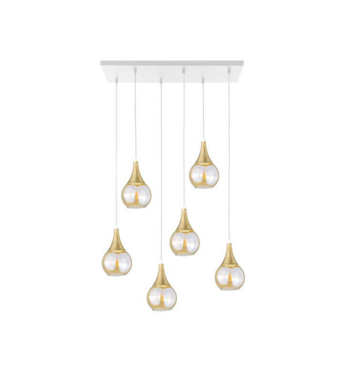 Lacrima Cluster Pendant Ceiling Light White Gold Amber Glass Shade 6x E27-1