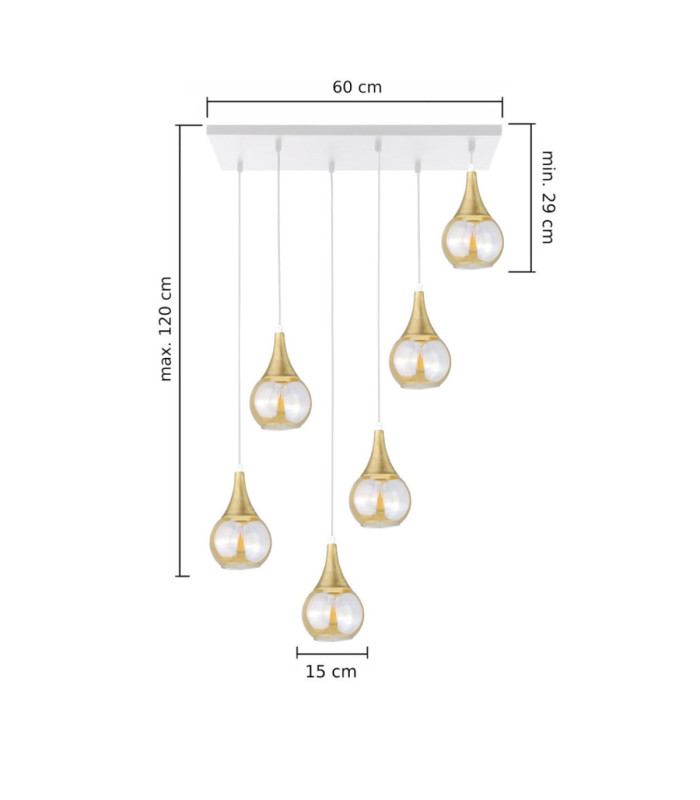 Lacrima Cluster Pendant Ceiling Light White Gold Amber Glass Shade 6x E27-2