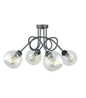 Evie Curved Multi Arm Semi Flush Ceiling Lamp Black Transparent Glass Shade 4x E27-1