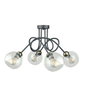 Evie Curved Multi Arm Semi Flush Ceiling Lamp Black Gold Transparent Glass Shade 4x E27-1