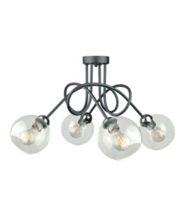 Evie Curved Multi Arm Semi Flush Ceiling Lamp Black Silver Transparent Glass Shade 4x E27-1