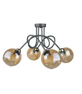 Venus Curved Multi Arm Semi Flush Ceiling Lamp Black Gold Transparent Glass Shade 4x E27-1