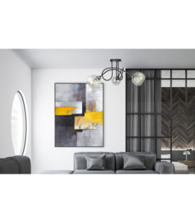 Evie Curved Multi Arm Semi Flush Ceiling Lamp Black Gold Transparent Glass Shade 3x E27-2