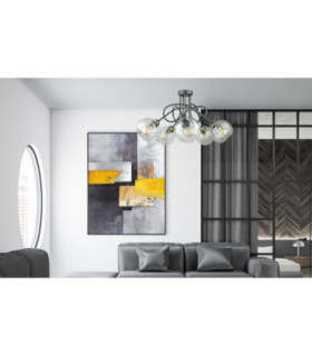 Evie Curved Multi Arm Semi Flush Ceiling Lamp Black Gold Transparent Glass Shade 5x E27-2