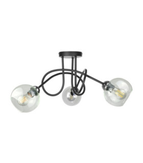 Evie Curved Multi Arm Semi Flush Ceiling Lamp Black Silver Transparent Glass Shade 3x E27-1