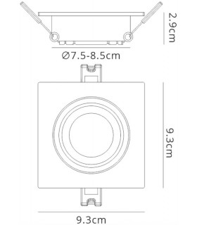 Flush Recessed Spotlight Square, 1 x GU10 (Max 12W), White - 2