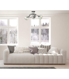 Evie Curved Multi Arm Semi Flush Ceiling Lamp Black Silver Transparent Glass Shade 3x E27-2