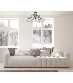 Evie Curved Multi Arm Semi Flush Ceiling Lamp Black Silver Transparent Glass Shade 5x E27-2