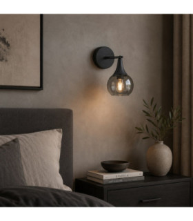 Star Dome Wall Lamp Black Smoky Glass Shade 1x E27-2