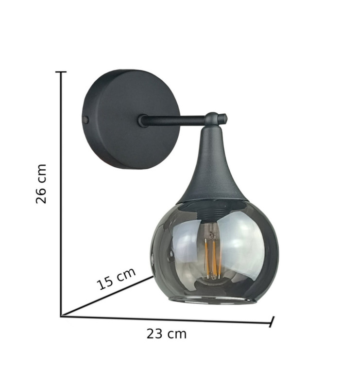 Star Dome Wall Lamp Black Smoky Glass Shade 1x E27-3