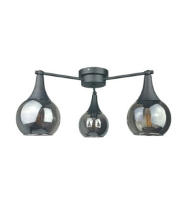 Star Multi Arm Semi Flush Ceiling Lamp Black Smoky Glass Shade 3x E27-1