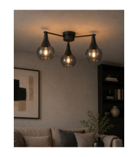 Star Multi Arm Semi Flush Ceiling Lamp Black Smoky Glass Shade 3x E27-2