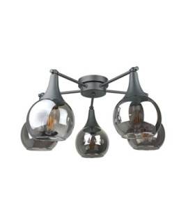 Star Multi Arm Semi Flush Ceiling Lamp Black Smoky Glass Shade 5x E27-1
