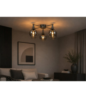 Star Multi Arm Semi Flush Ceiling Lamp Black Smoky Glass Shade 5x E27-2
