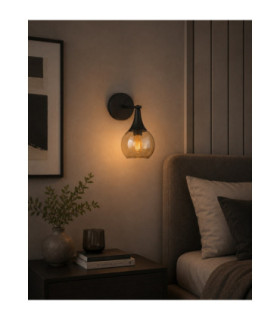 Star Dome Wall Lamp Black Amber Glass Shade 1x E27-2