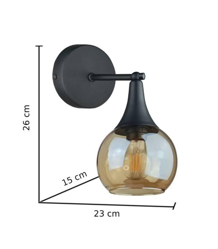 Star Dome Wall Lamp Black Amber Glass Shade 1x E27-3