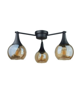 Star Multi Arm Semi Flush Ceiling Lamp Black Amber Glass Shade 3x E27-1