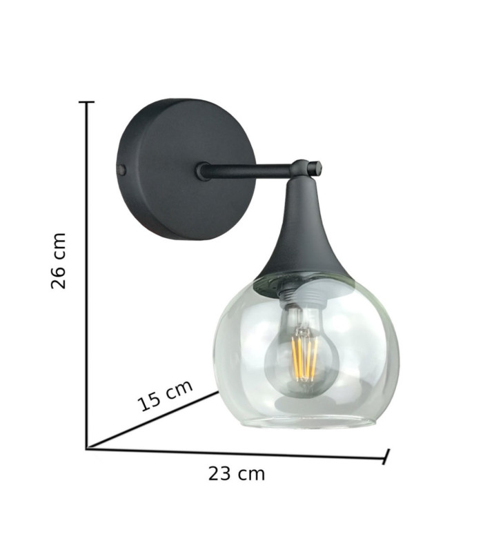 Star Dome Wall Lamp Black Transparent Glass Shade 1x E27-3