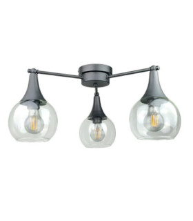 Star Multi Arm Semi Flush Ceiling Lamp Black Transparent Glass Shade 3x E27-1