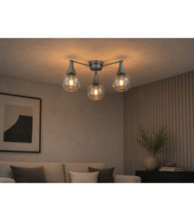 Star Multi Arm Semi Flush Ceiling Lamp Black Transparent Glass Shade 3x E27-2
