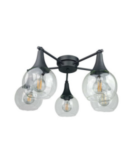Star Multi Arm Semi Flush Ceiling Lamp Black Transparent Glass Shade 5x E27-1