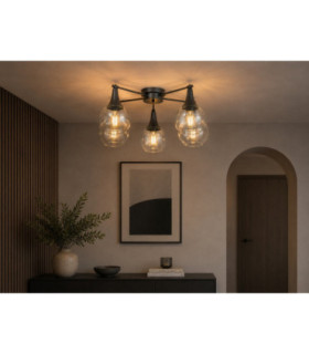 Star Multi Arm Semi Flush Ceiling Lamp Black Transparent Glass Shade 5x E27-2