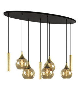 Calypso Cluster Pendant Ceiling Light Black Gold Amber Gold Glass Shade 5x E27/GU10-1