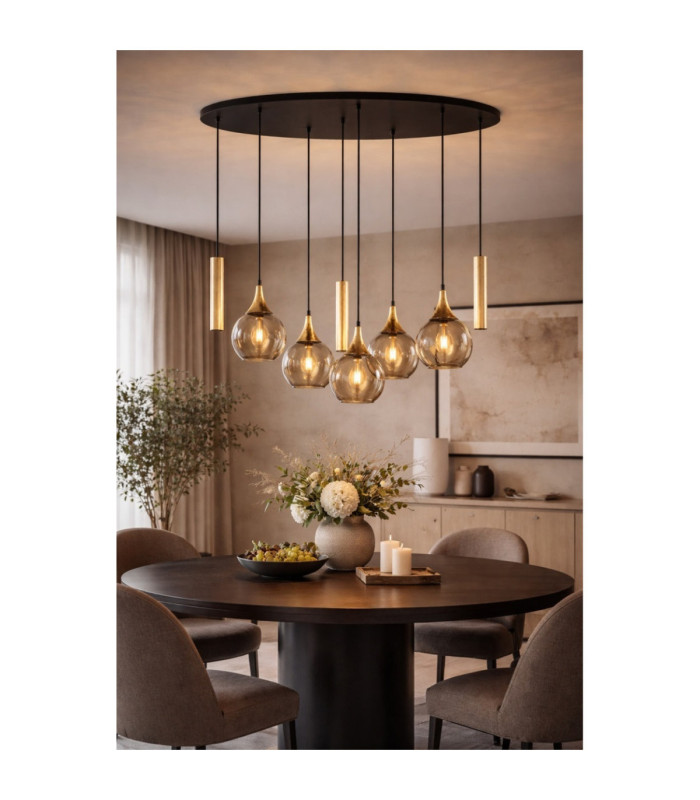 Calypso Cluster Pendant Ceiling Light Black Gold Amber Gold Glass Shade 5x E27/GU10-2