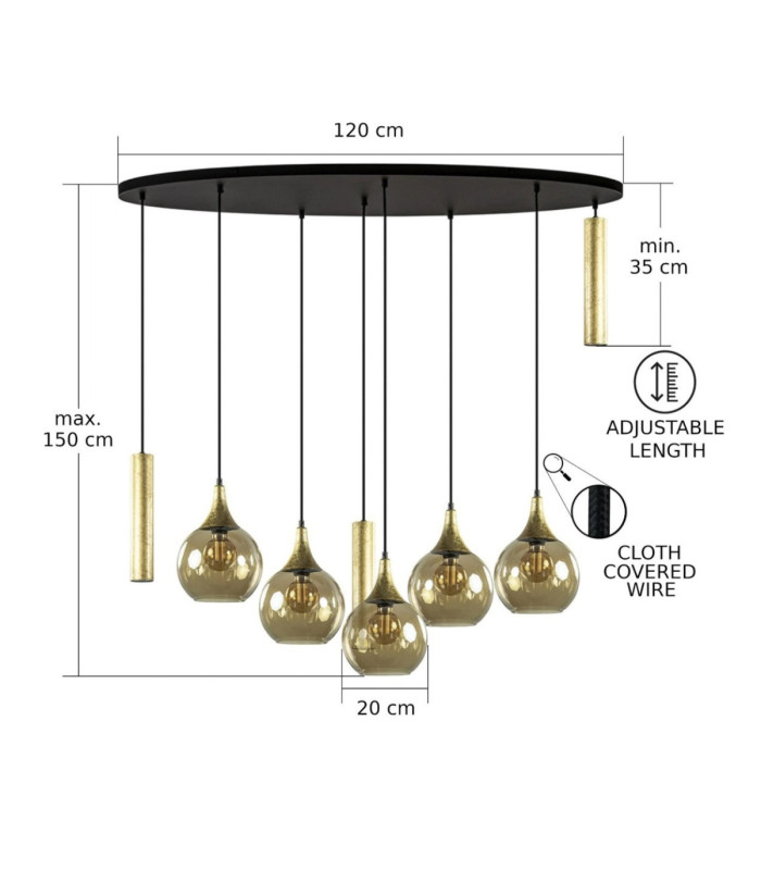 Calypso Cluster Pendant Ceiling Light Black Gold Amber Gold Glass Shade 5x E27/GU10-7
