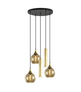 Calypso Cluster Pendant Ceiling Light Black Gold Amber Gold Glass Shade 3x E27/GU10-1