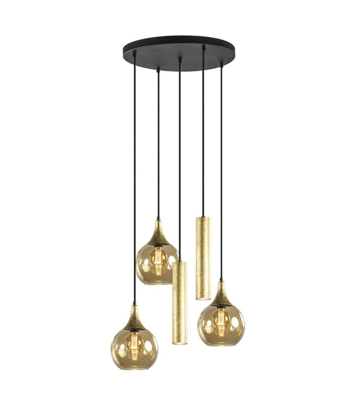 Calypso Cluster Pendant Ceiling Light Black Gold Amber Gold Glass Shade 3x E27/GU10-1