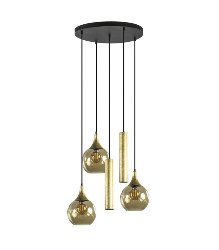 Calypso Cluster Pendant Ceiling Light Black Gold Amber Gold Glass Shade 3x E27/GU10-2