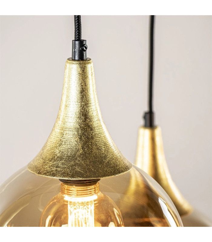 Calypso Cluster Pendant Ceiling Light Black Gold Amber Gold Glass Shade 3x E27/GU10-5