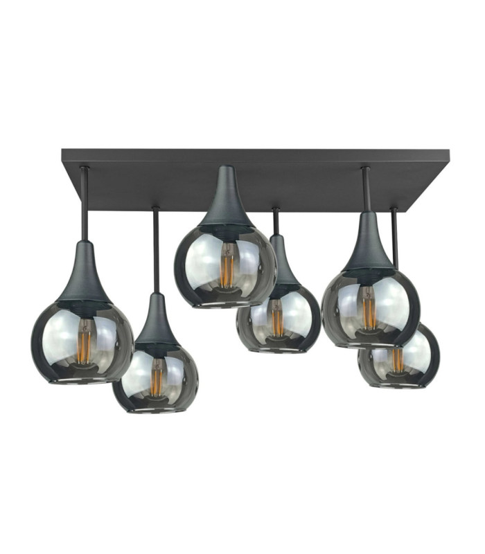 Soma Shade Cluster Ceiling Light Black Smoky Glass Shade 6x E27-1