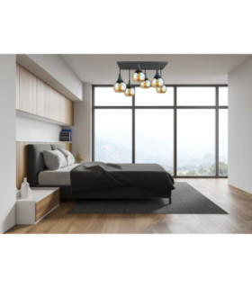 Soma Shade Cluster Ceiling Light Black Amber Glass Shade 6x E27-2