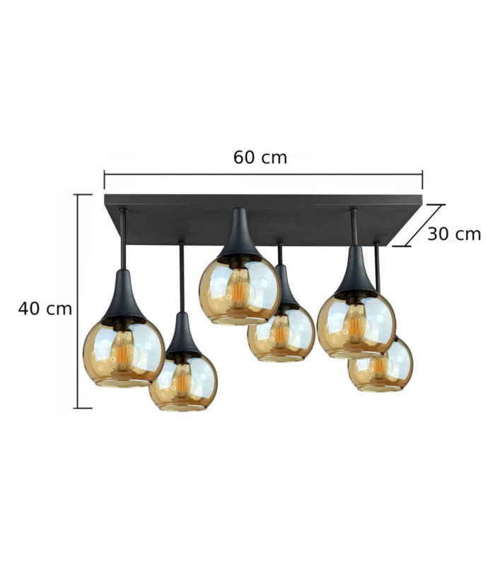 Soma Shade Cluster Ceiling Light Black Amber Glass Shade 6x E27-3