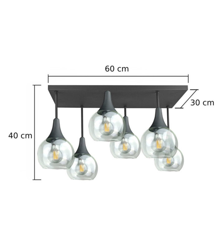 Soma Shade Cluster Ceiling Light Black Transpernt Glass Shade 6x E27-3