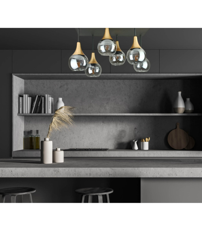 Soma Shade Cluster Ceiling Light Black Gold Smoky Glass Shade 6x E27-3