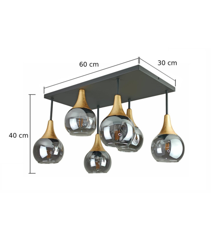 Soma Shade Cluster Ceiling Light Black Gold Smoky Glass Shade 6x E27-4